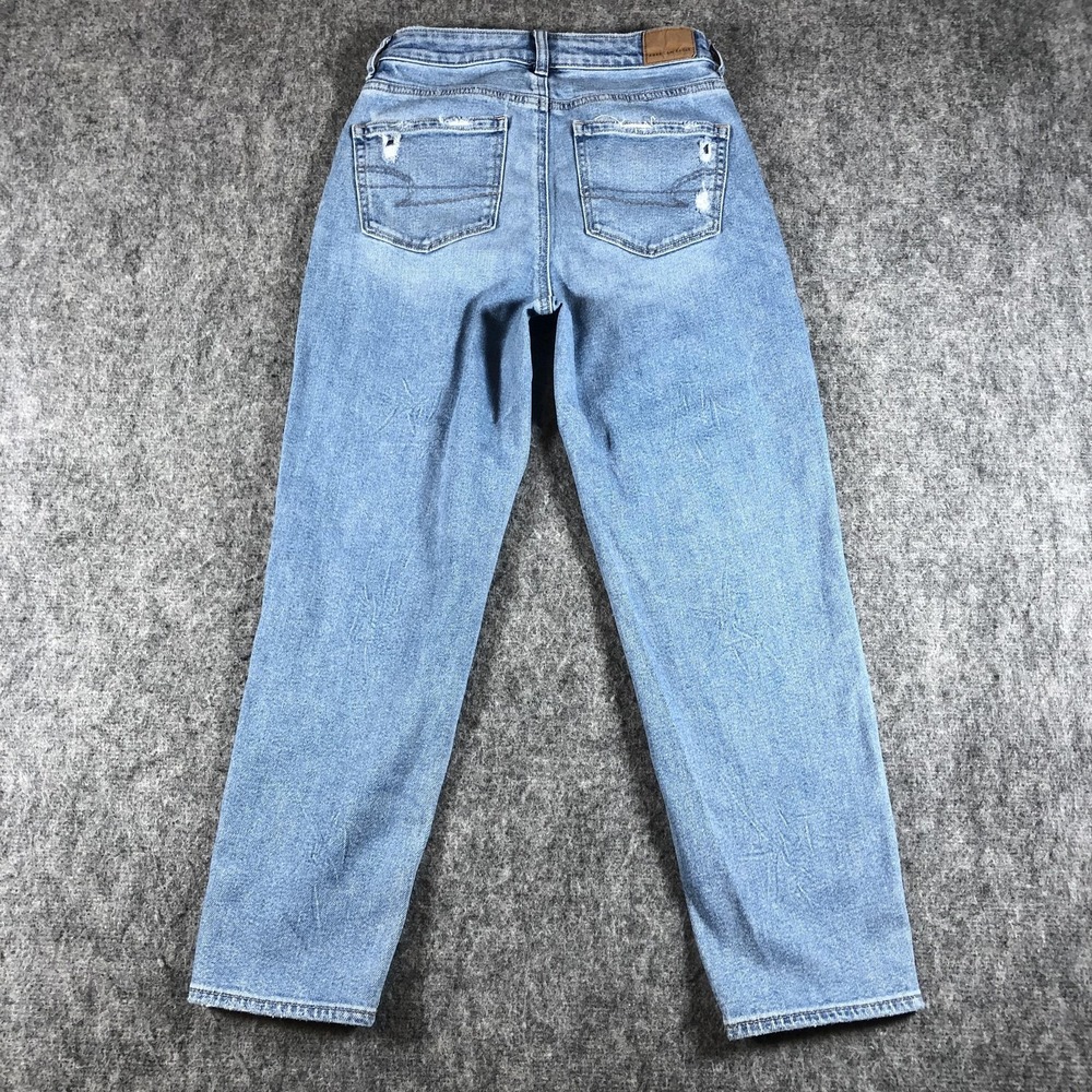 American Eagle Mom Straight Jeans Womens 2 Short Light Wash Distressed Stretch - Picture 16 of 16